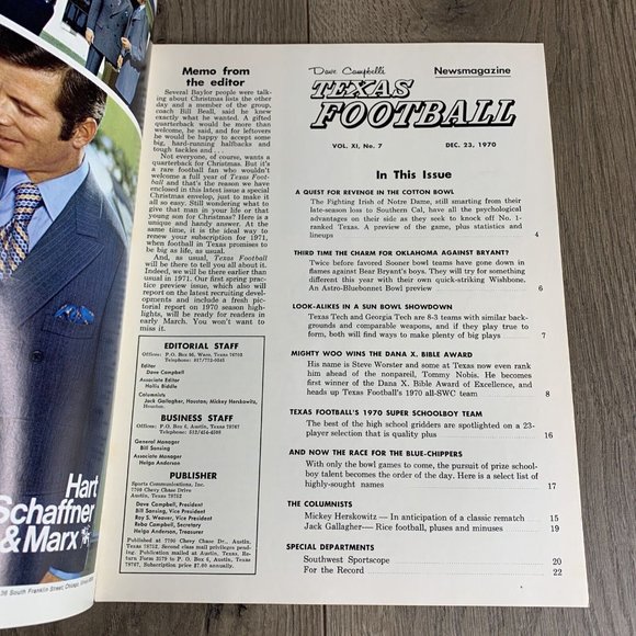 1970 Dave Campbell's Texas Football News Magazine December 23rd - Picture 3 of 7